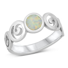 Load image into Gallery viewer, Sterling Silver Rhodium Plated White Lab Opal Spirals Band CZ Ring - silverdepot