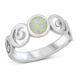 Sterling Silver Rhodium Plated White Lab Opal Spirals Band CZ Ring