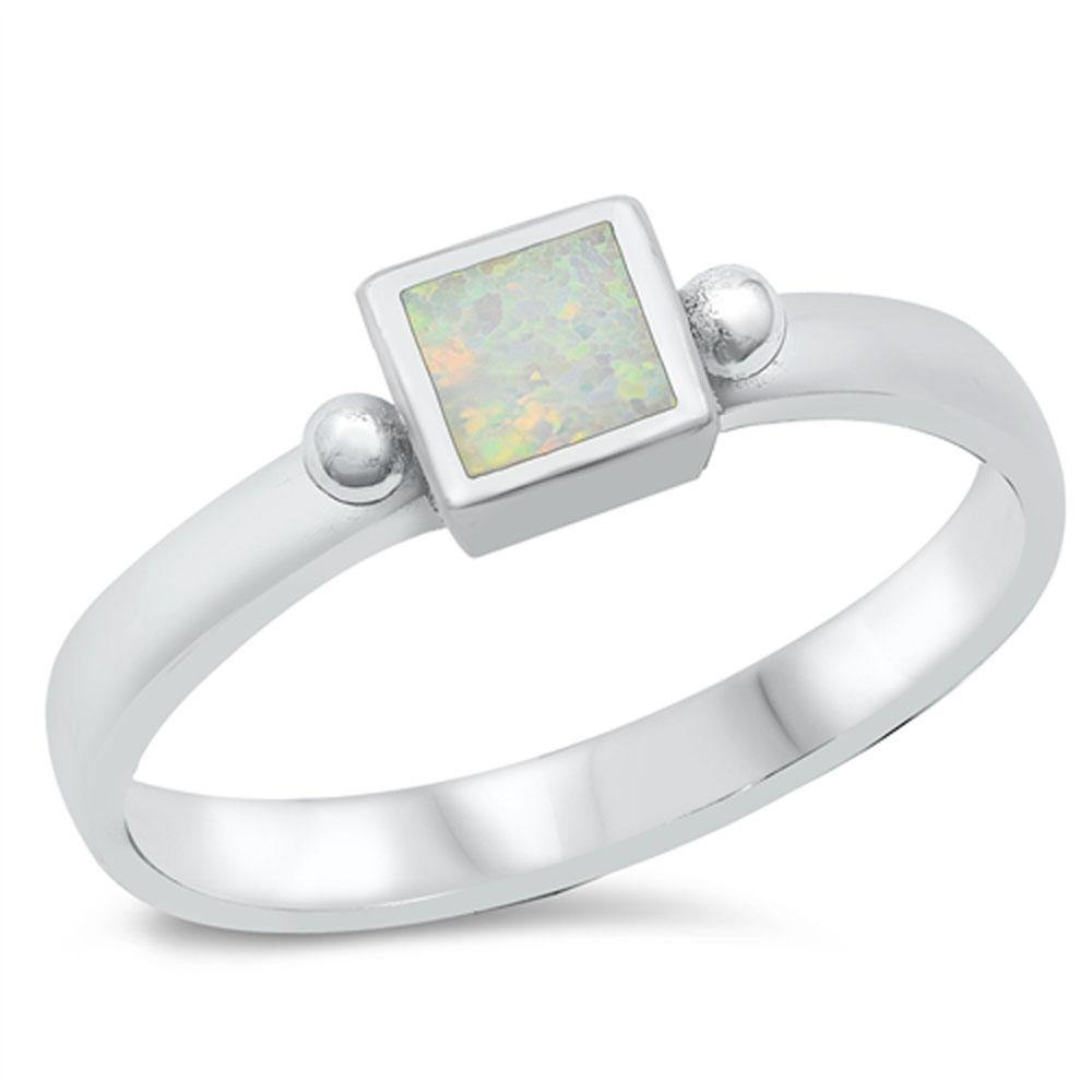 Sterling Silver Rhodium Plated White Lab Opal Ring