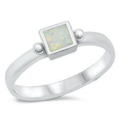 Sterling Silver Rhodium Plated White Lab Opal Ring
