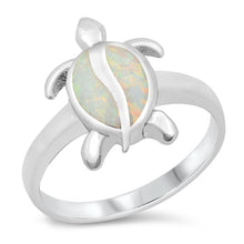 Load image into Gallery viewer, Sterling Silver Rhodium Plated White Lab Opal Turtle CZ Ring - silverdepot