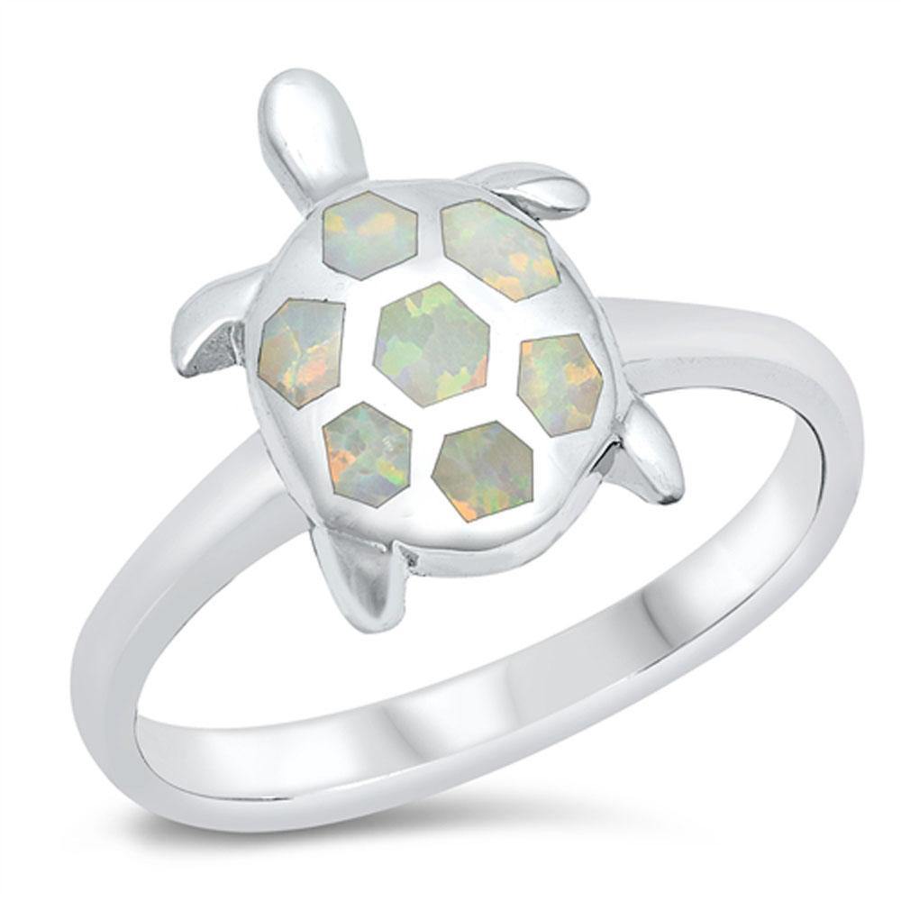 Sterling Silver Rhodium Plated White Lab Opal CZ Ring