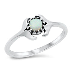 Sterling Silver Rhodium Plated White Lab Opal Double Whale Tail Ring