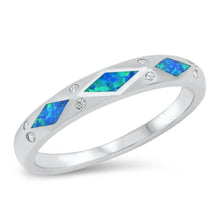 Load image into Gallery viewer, Sterling Silver Rhodium Plated Lab Blue Opal CZ Ring - silverdepot