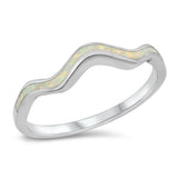 Sterling Silver Rhodium Plated Squiggle Lab White Opal CZ Ring