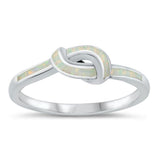 Sterling Silver Rhodium Plated Lab Knot White Opal CZ Ring