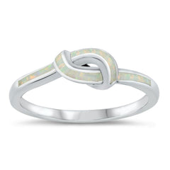Sterling Silver Rhodium Plated Lab Knot White Opal CZ Ring