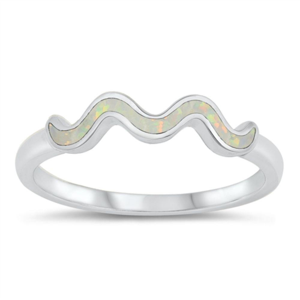 Sterling Silver Rhodium Plated Squiggle Lab White Opal CZ Ring