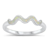 Sterling Silver Rhodium Plated Squiggle Lab White Opal CZ Ring
