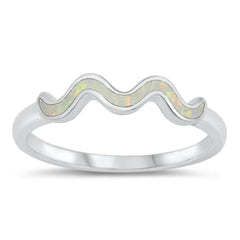 Sterling Silver Rhodium Plated Squiggle Lab White Opal CZ Ring