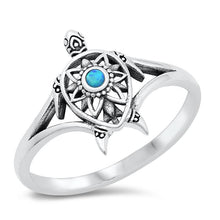 Load image into Gallery viewer, Sterling Silver oxidized Turtle Blue Lab Opal Ring