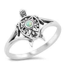 Load image into Gallery viewer, Sterling Silver oxidized Turtle White Lab Opal Ring