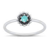 Sterling Silver Oxidized Flower Genuine Turquoise Ring Face Height-7mm