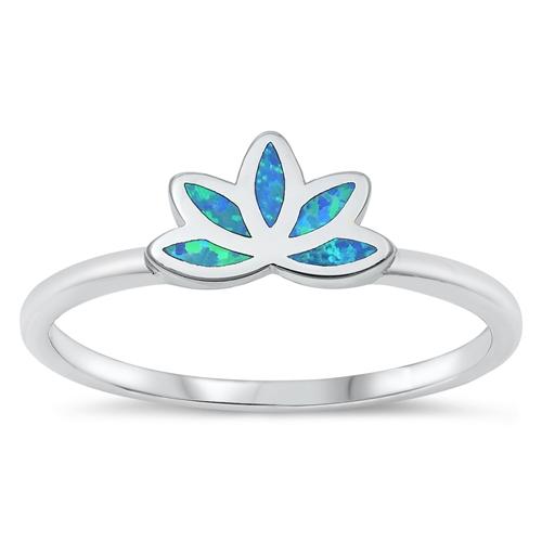 Sterling Silver Rhodium Plated Lotus Blue Lab Opal and Clear CZ Ring