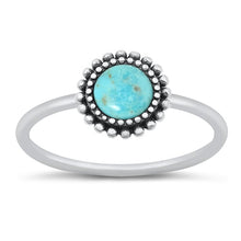 Load image into Gallery viewer, Sterling Silver Oxidized Round Genuine Turquoise Stone Ring Face Height-9.2mm