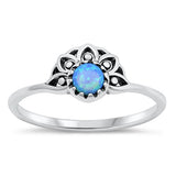 Sterling Silver Oxidized Blue Lab Opal Half Flower Ring