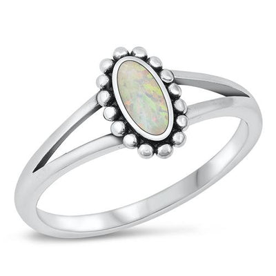 Sterling Silver White Lab Opal Ring