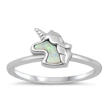 Load image into Gallery viewer, Sterling Silver Rhodium Plated Unicorn White Lab Opal Ring