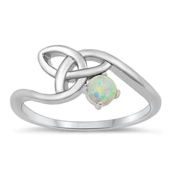 Sterling Silver Rhodium Plated Celtic White Lab Opal Ring