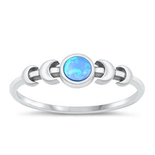 Load image into Gallery viewer, Sterling Silver Oxidized Moon Phases Blue Lab Opal Ring-5.2mm