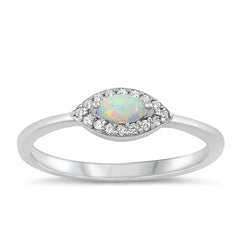 Sterling Silver Rhodium Plated Eye White Lab Opal and Ring-4.8mm