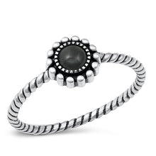 Load image into Gallery viewer, Sterling Silver Round Black Agate Stone Ring