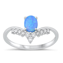 Load image into Gallery viewer, Sterling Silver Rhodium Plated Blue Lab Opal and Ring-11.2mm