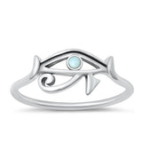 Sterling Silver Oxidized Eye Of Horus Genuine Larimar Stone Ring Face Height-8mm