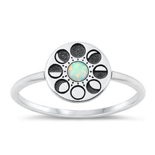 Load image into Gallery viewer, Sterling Silver Oxidized Moon Phases White Lab Opal Ring