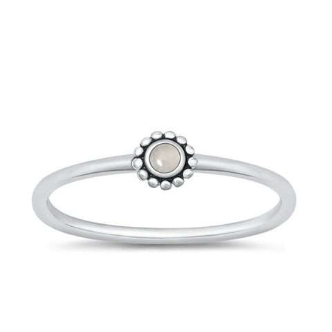 Sterling Silver Oxidized Round Moonstone Ring Face Height-4.6mm