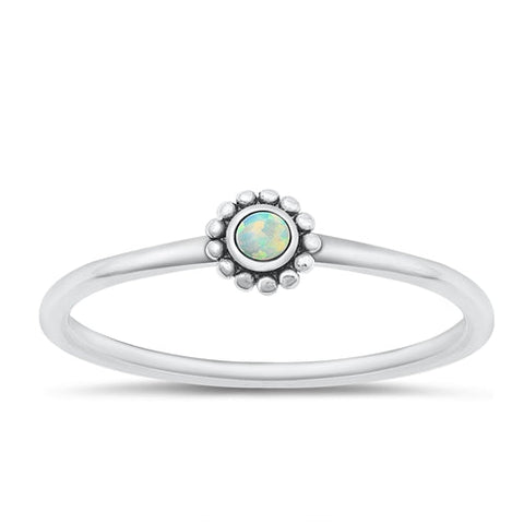 Sterling Silver Oxidized Bali Style White Lab Opal Ring
