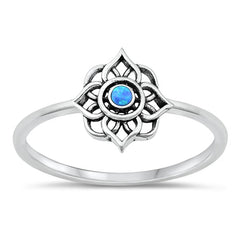 Sterling Silver Oxidized Mandala Blue Lab Opal Ring