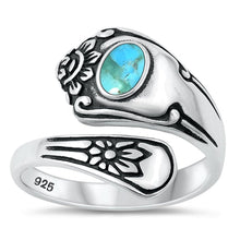 Load image into Gallery viewer, Sterling Silver Oxidized Vintage Spoon Genuine Turquoise Stone Ring Face Height-17.5mm