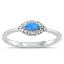 Load image into Gallery viewer, Sterling Silver Rhodium Plated Eye Blue Lab Opal and Clear CZ Ring
