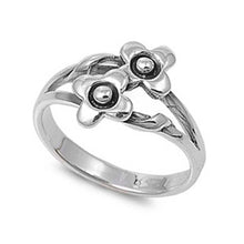 Load image into Gallery viewer, Sterling Silver Trendy Double Flower Design Band Ring with Face Height of 12MM