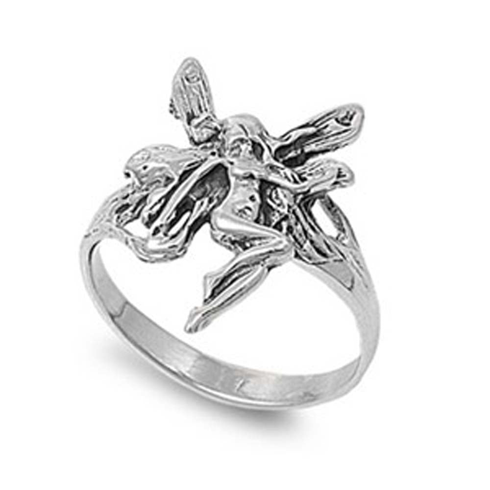Sterling Silver Antique Style Fairy Ring with Face Height of 17MM