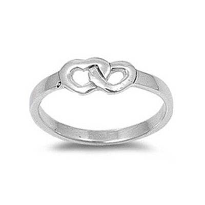 Sterling Silver Plain Twin Heart Ring with Face Height of 6MM