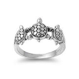 Sterling Silver Fancy Three Turtles Design with Face Height of 10MM