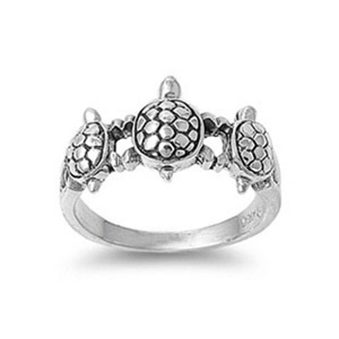 Sterling Silver Fancy Three Turtles Design with Face Height of 10MM