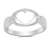 Sterling Silver Stylish Open Heart Ring with Ring Face Height of 9MM