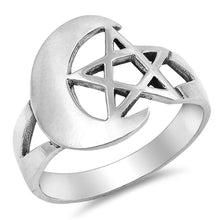 Load image into Gallery viewer, Sterling Silver Moon And Star Shaped Plain RingsAnd Face Height 15mmAnd Band Width 4mm