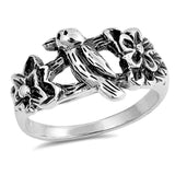 Sterling Silver Bird And Flower Shaped Plain RingsAnd Face Height 12mm