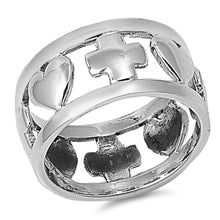 Load image into Gallery viewer, Sterling Silver Heart And Cross Shaped Plain RingsAnd Band Width 11mm