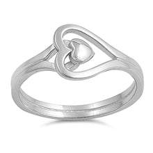 Load image into Gallery viewer, Sterling Silver Fancy Sideway Open Cut Heart Ring with Face Height of 9MM