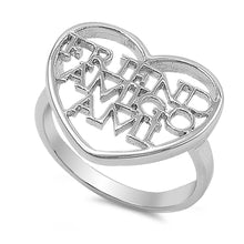 Load image into Gallery viewer, Sterling Silver Trendy Heart Ring with Cursive  FRIEND And  AMIGO And and  AMI  with Face Height of 17MM