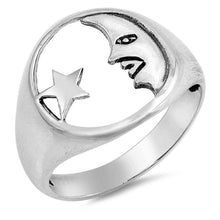 Load image into Gallery viewer, Sterling Silver Moon And Star Shaped Plain RingsAnd Face Height 16mmAnd Band Width 4mm