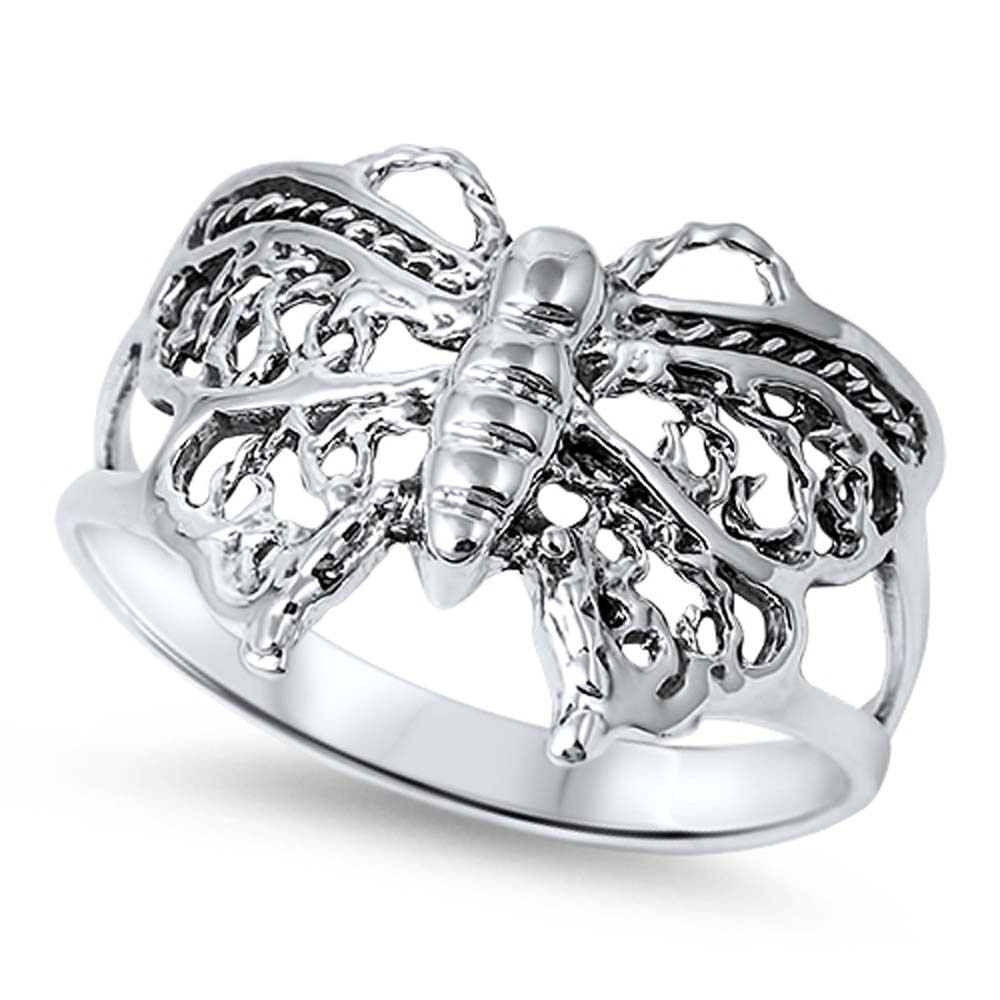 Sterling Silver Butterfly Shaped Plain RingsAnd Face Height 15mmAnd Band Width 3mm