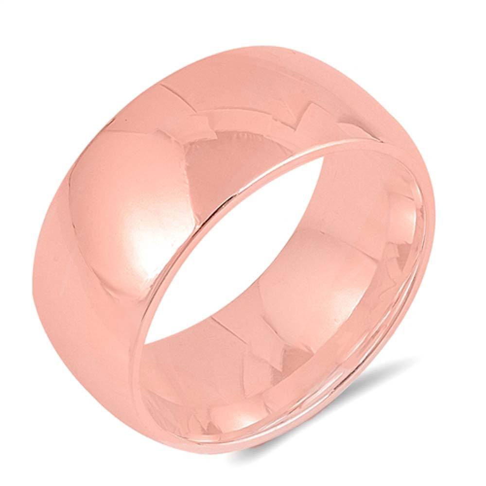 Sterling Silver Rose Gold Plated Wedding Band Plain Rings, Width 9mm
