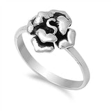 Sterling Silver Rhodium Coated Plumeria Shaped Plain RingsAnd Face Height 12mmAnd Band Width 5mm