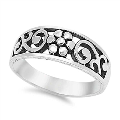 Sterling Silver Plumeria Shaped Plain RingsAnd Face Height 7mmAnd Band Width 4mm